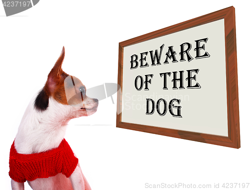 Image of Beware Of The Dog Sign Showing Protection And Warning