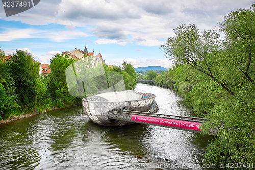 Image of The Murinsel bridge in Graz old town, Austria