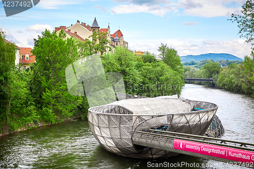 Image of The Murinsel bridge in Graz old town, Austria