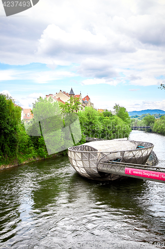 Image of The Murinsel bridge in Graz old town, Austria