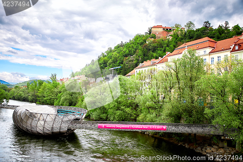 Image of The Murinsel bridge in Graz old town, Austria