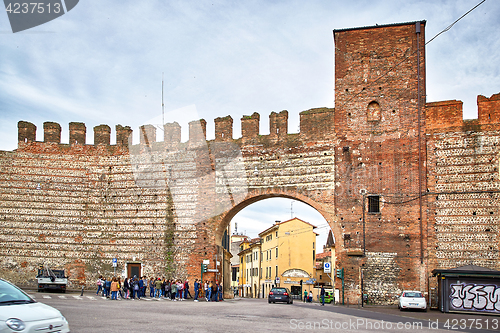 Image of Old brick city wall of Verona