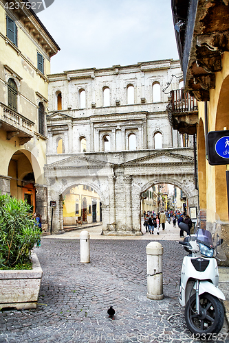 Image of Ancient Roman Porta Borsari Gate in Verona