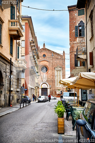 Image of Street view and church of Saint Eufemia in Verona. Italy