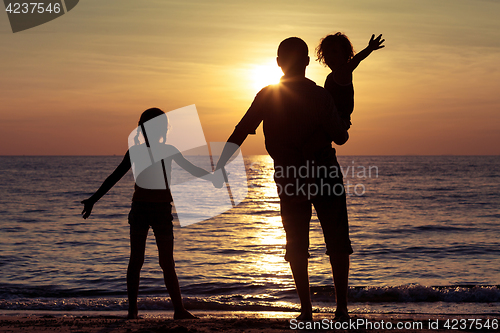 Image of Father and children playing on the beach