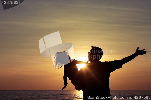 Image of Father and son playing on the beach