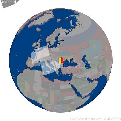 Image of Romania on political globe