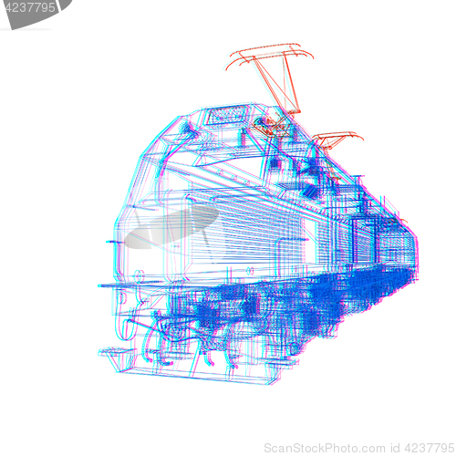 Image of train.3D illustration. Anaglyph. View with red/cyan glasses to s