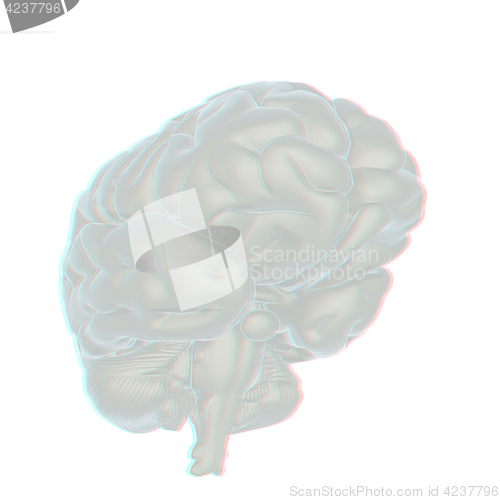 Image of 3D illustration of human brain. Anaglyph. View with red/cyan gla