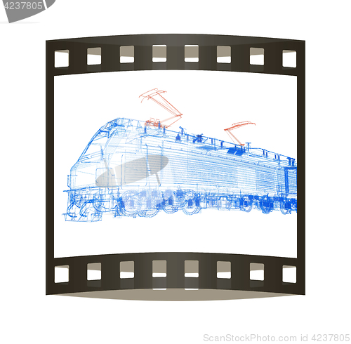 Image of train.3D illustration. The film strip