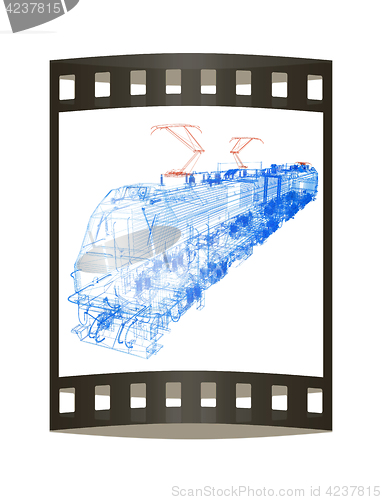 Image of train.3D illustration. The film strip