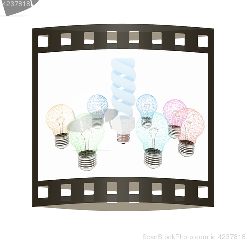 Image of energy-saving lamps. 3D illustration. The film strip