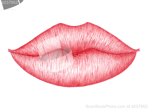 Image of Red lips over white background