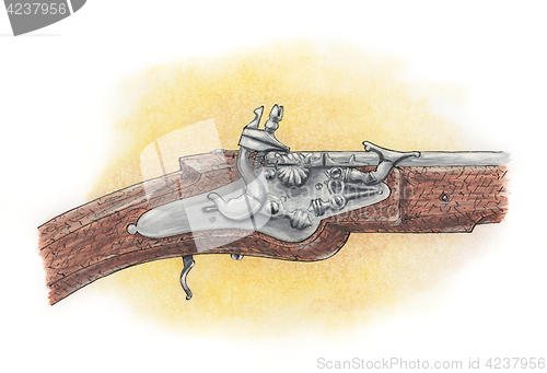 Image of Snaphance (early flintlock) used on pistol from first quarter of