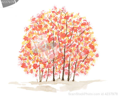 Image of Autumn trees over white background