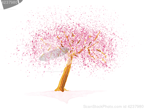 Image of Pink flowering cherry tree over white background