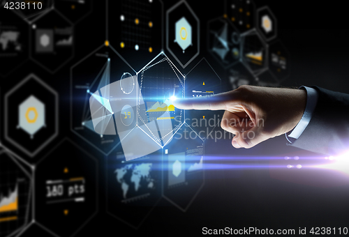 Image of close up of hand pointing finger to virtual chart