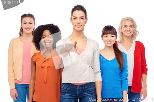 Image of international group of happy smiling women