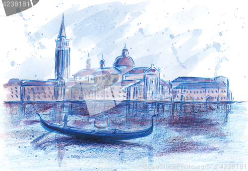 Image of Gondola and San Giorgio Maggiore Church. Venice, Italy.