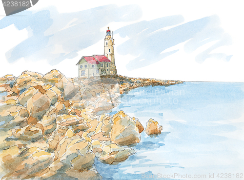 Image of Lighthouse on rocky coast