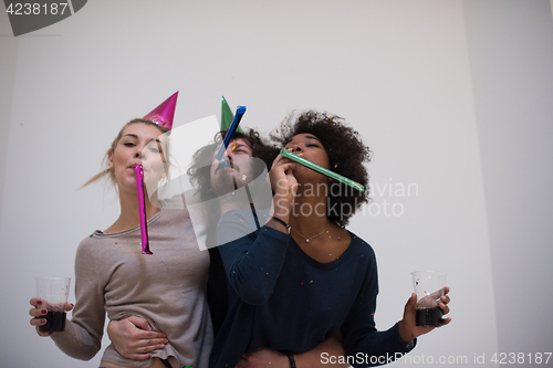 Image of confetti party multiethnic group of people