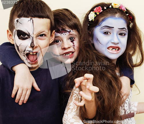 Image of zombie apocalypse kids concept. Birthday party celebration facep