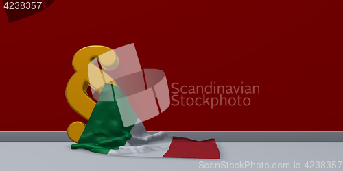 Image of paragraph symbol and flag of italy - 3d rendering