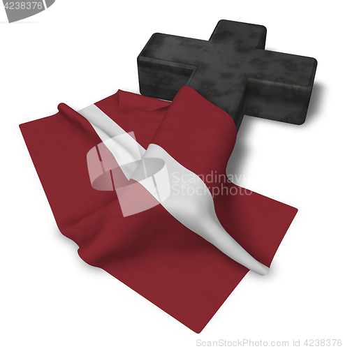 Image of christian cross and flag of latvia - 3d rendering