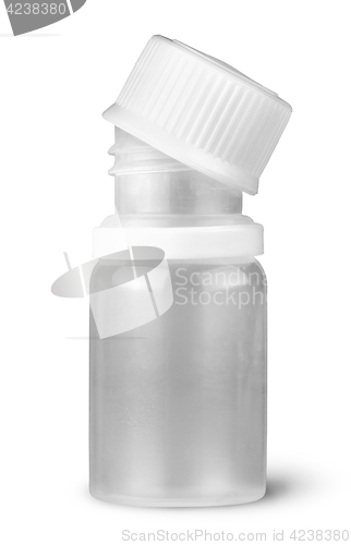 Image of Small plastic bottle with lid removed