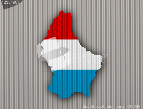 Image of Map and flag of Luxembourg on corrugated iron
