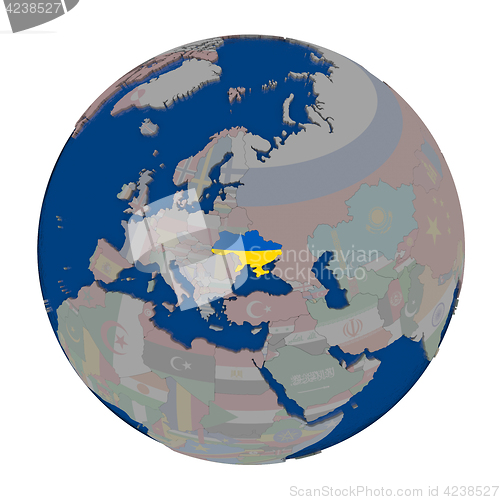 Image of Ukraine on political globe