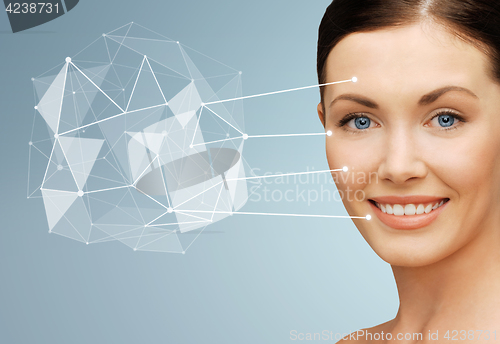 Image of woman face with low poly projection and pointers