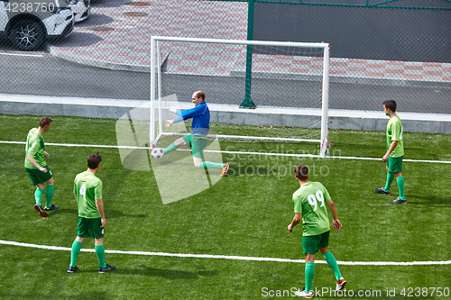 Image of Soccer football goalkeeper making diving save