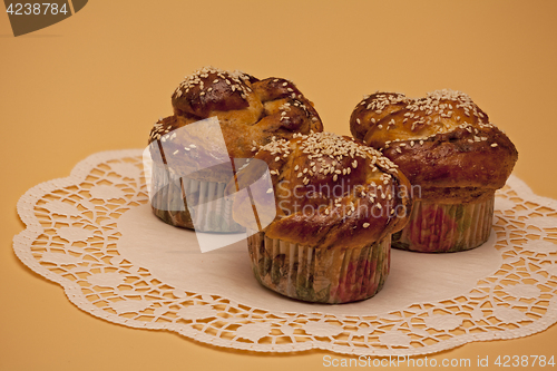 Image of  Ruddy cakes with sesame seeds on a napkin