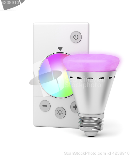 Image of LED light bulb and remote control 