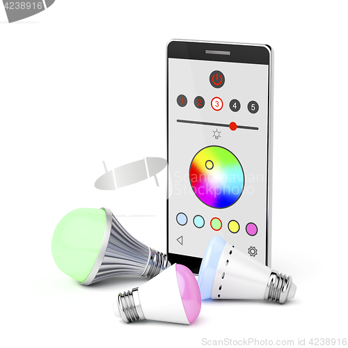 Image of Smartphone and LED light bulbs