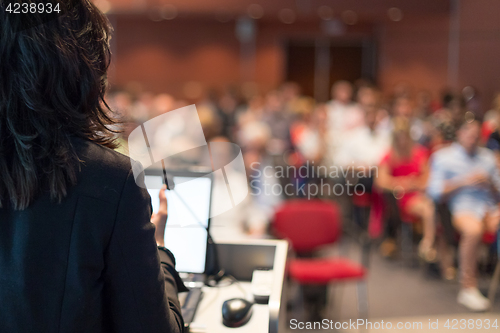Image of Business woman lecturing at Conference.