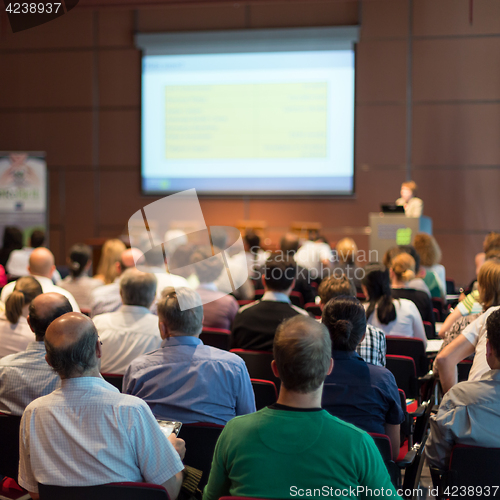 Image of Speaker giving presentation on business conference.