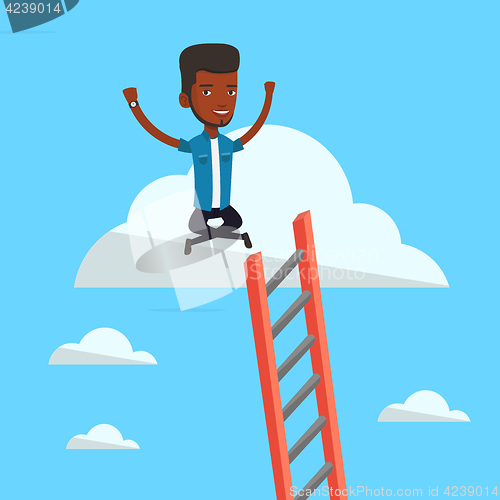 Image of Happy businessman sitting on the cloud.