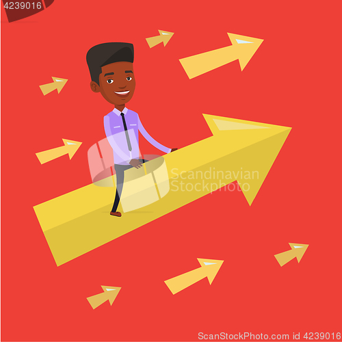 Image of Happy businessman flying to success.