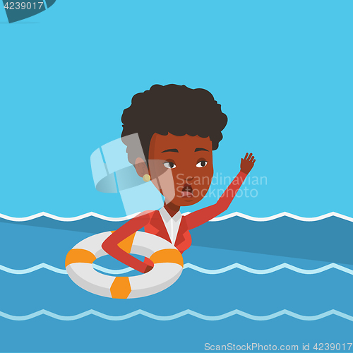 Image of Business woman sinking and asking for help.