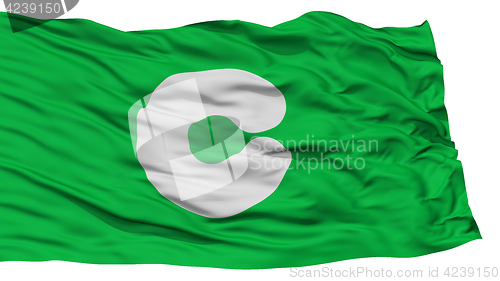 Image of Isolated Kumamoto Flag, Capital of Japan Prefecture, Waving on White Background