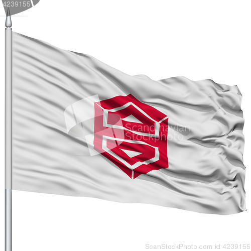 Image of Kochi Capital City Flag on Flagpole, Flying in the Wind, Isolated on White Background