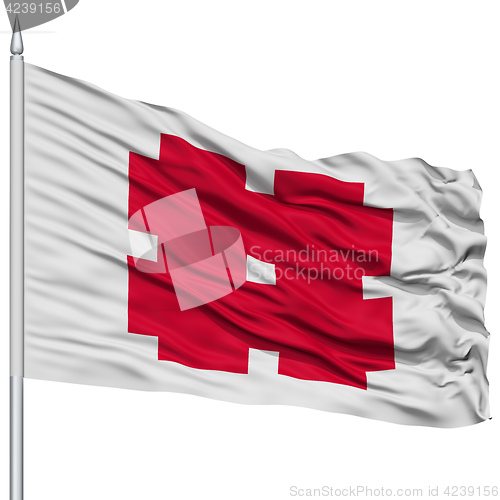 Image of Gifu City Capital City Flag on Flagpole, Flying in the Wind, Isolated on White