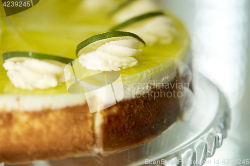 Image of close up of lime cake on stand