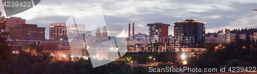 Image of Panoramic View Spokane Washington Downtown City Skyline Sunrise