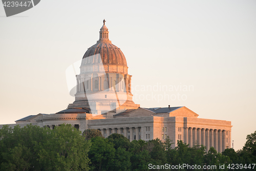 Image of Jefferson City Missouri Capital Building Downtown Sunset Archite