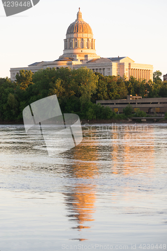 Image of Jefferson City Missouri Capital Building Downtown Sunset Archite