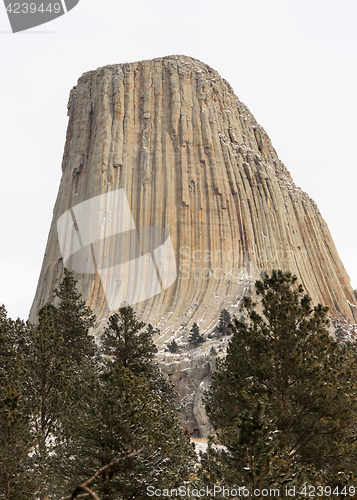 Image of Devils Tower Wyoming Winter Snow Rock Butte