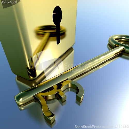 Image of Pound Key With Gold Padlock Showing Banking Savings And Finance